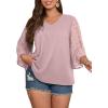 imageSOLY HUX Womens Plus Size Swiss Dots V Neck 34 Sleeve Casual Blouse TopsSolid Dusty Pink