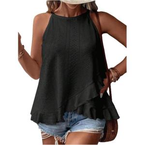 imageSOLY HUX Womens Plus Size Halter Tops Summer Casual Ruffle Sleeveless Asymmetrical Top CamisoleSolid Black