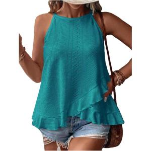 imageSOLY HUX Womens Plus Size Halter Tops Summer Casual Ruffle Sleeveless Asymmetrical Top CamisoleSolid Dark Green