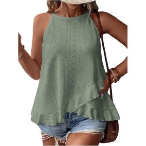 imageSOLY HUX Womens Plus Size Halter Tops Summer Casual Ruffle Sleeveless Asymmetrical Top CamisoleSolid Green