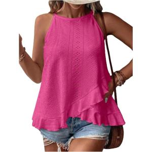 imageSOLY HUX Womens Plus Size Halter Tops Summer Casual Ruffle Sleeveless Asymmetrical Top CamisoleSolid Hot Pink
