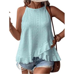imageSOLY HUX Womens Plus Size Halter Tops Summer Casual Ruffle Sleeveless Asymmetrical Top CamisoleSolid Light Blue
