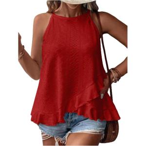 imageSOLY HUX Womens Plus Size Halter Tops Summer Casual Ruffle Sleeveless Asymmetrical Top CamisoleSolid Red