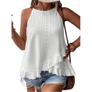 imageSOLY HUX Womens Plus Size Halter Tops Summer Casual Ruffle Sleeveless Asymmetrical Top CamisoleSolid White