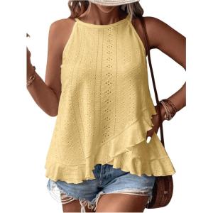 imageSOLY HUX Womens Plus Size Halter Tops Summer Casual Ruffle Sleeveless Asymmetrical Top CamisoleSolid Yellow
