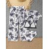 imageSOLY HUX Girls 4 Piece Swimsuits Tropical Print Halter Bikini Set Bathing Suits with Kimono and Cover Up PantsBlack and White