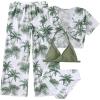 imageSOLY HUX Girls 4 Piece Swimsuits Tropical Print Halter Bikini Set Bathing Suits with Kimono and Cover Up PantsGreen and White