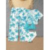imageSOLY HUX Girls 4 Piece Swimsuits Tropical Print Halter Bikini Set Bathing Suits with Kimono and Cover Up PantsLight Blue and White