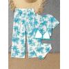 imageSOLY HUX Girls 4 Piece Swimsuits Tropical Print Halter Bikini Set Bathing Suits with Kimono and Cover Up PantsLight Blue and White