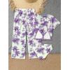 imageSOLY HUX Girls 4 Piece Swimsuits Tropical Print Halter Bikini Set Bathing Suits with Kimono and Cover Up PantsMauve Purple and White