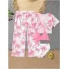 imageSOLY HUX Girls 4 Piece Swimsuits Tropical Print Halter Bikini Set Bathing Suits with Kimono and Cover Up PantsPink Tropical