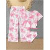 imageSOLY HUX Girls 4 Piece Swimsuits Tropical Print Halter Bikini Set Bathing Suits with Kimono and Cover Up PantsPink Tropical