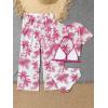 imageSOLY HUX Girls 4 Piece Swimsuits Tropical Print Halter Bikini Set Bathing Suits with Kimono and Cover Up PantsPink and White
