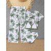 imageSOLY HUX Girls 4 Piece Swimsuits Tropical Print Halter Bikini Set Bathing Suits with Kimono and Cover Up PantsWhite and Green