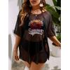 imageSOLY HUX Swim Cover Up for Women Plus Size Letter Graphic Mesh Sheer Bikini Swimsuits Bathing SuitBlack