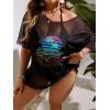 imageSOLY HUX Swim Cover Up for Women Plus Size Letter Graphic Mesh Sheer Bikini Swimsuits Bathing SuitBlack Letter