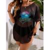 imageSOLY HUX Swim Cover Up for Women Plus Size Letter Graphic Mesh Sheer Bikini Swimsuits Bathing SuitBlack Letter