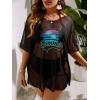 imageSOLY HUX Swim Cover Up for Women Plus Size Letter Graphic Mesh Sheer Bikini Swimsuits Bathing SuitBlack Letter