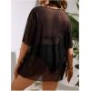 imageSOLY HUX Swim Cover Up for Women Plus Size Letter Graphic Mesh Sheer Bikini Swimsuits Bathing SuitBlack Letter Print