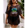 imageSOLY HUX Swim Cover Up for Women Plus Size Letter Graphic Mesh Sheer Bikini Swimsuits Bathing SuitBlack Letter Print