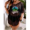 imageSOLY HUX Swim Cover Up for Women Plus Size Letter Graphic Mesh Sheer Bikini Swimsuits Bathing SuitBlack Letter Print