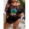 imageSOLY HUX Swim Cover Up for Women Plus Size Letter Graphic Mesh Sheer Bikini Swimsuits Bathing SuitBlack Letter Print