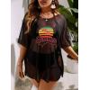 imageSOLY HUX Swim Cover Up for Women Plus Size Letter Graphic Mesh Sheer Bikini Swimsuits Bathing SuitBlack Mesh