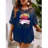 imageSOLY HUX Swim Cover Up for Women Plus Size Letter Graphic Mesh Sheer Bikini Swimsuits Bathing SuitMulticoloured Letter