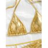 imageSOLY HUX Womens 3 Piece Swimsuit Metallic Halter Triangle Bikini Set Bathing Suit with Cover Up Beach SkirtPure Gold
