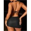 imageSOLY HUX Womens 3 Piece Swimsuit Metallic Halter Triangle Bikini Set Bathing Suit with Cover Up Beach SkirtSolid Black