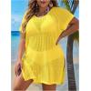 imageSOLY HUX Womens Plus Size Cover Up Dress Hollow Out Split V Neck Short Sleeve Swimsuit Bathing Suit Plain Yellow 2XL