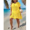 imageSOLY HUX Womens Plus Size Cover Up Dress Hollow Out Split V Neck Short Sleeve Swimsuit Bathing Suit Plain Yellow 2XL