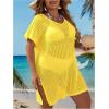 imageSOLY HUX Womens Plus Size Cover Up Dress Hollow Out Split V Neck Short Sleeve Swimsuit Bathing Suit Plain Yellow 2XL