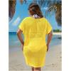 imageSOLY HUX Womens Plus Size Cover Up Dress Hollow Out Split V Neck Short Sleeve Swimsuit Bathing Suit Plain Yellow 2XL