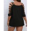 imageSOLY HUX Womens Plus Size Cut Out Ripped Cold Shoulder Tee Tops Deep V Neck Short Sleeve Sexy Summer T ShirtPlain Black