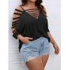 imageSOLY HUX Womens Plus Size Cut Out Ripped Cold Shoulder Tee Tops Deep V Neck Short Sleeve Sexy Summer T ShirtPlain Black