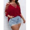 imageSOLY HUX Womens Plus Size Cut Out Ripped Cold Shoulder Tee Tops Deep V Neck Short Sleeve Sexy Summer T ShirtPure Burgundy
