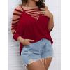 imageSOLY HUX Womens Plus Size Cut Out Ripped Cold Shoulder Tee Tops Deep V Neck Short Sleeve Sexy Summer T ShirtPure Burgundy