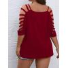 imageSOLY HUX Womens Plus Size Cut Out Ripped Cold Shoulder Tee Tops Deep V Neck Short Sleeve Sexy Summer T ShirtPure Burgundy
