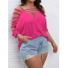 imageSOLY HUX Womens Plus Size Cut Out Ripped Cold Shoulder Tee Tops Deep V Neck Short Sleeve Sexy Summer T ShirtPure Hot Pink