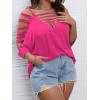 imageSOLY HUX Womens Plus Size Cut Out Ripped Cold Shoulder Tee Tops Deep V Neck Short Sleeve Sexy Summer T ShirtPure Hot Pink