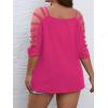 imageSOLY HUX Womens Plus Size Cut Out Ripped Cold Shoulder Tee Tops Deep V Neck Short Sleeve Sexy Summer T ShirtPure Hot Pink