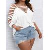 imageSOLY HUX Womens Plus Size Cut Out Ripped Cold Shoulder Tee Tops Deep V Neck Short Sleeve Sexy Summer T ShirtPure White