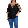 imageSOLY HUX Womens Plus Size Cut Out Ripped Cold Shoulder Tee Tops Deep V Neck Short Sleeve Sexy Summer T ShirtSolid Black