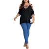 imageSOLY HUX Womens Plus Size Cut Out Ripped Cold Shoulder Tee Tops Deep V Neck Short Sleeve Sexy Summer T ShirtSolid Black