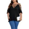 imageSOLY HUX Womens Plus Size Cut Out Ripped Cold Shoulder Tee Tops Deep V Neck Short Sleeve Sexy Summer T ShirtSolid Black
