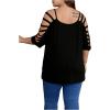 imageSOLY HUX Womens Plus Size Cut Out Ripped Cold Shoulder Tee Tops Deep V Neck Short Sleeve Sexy Summer T ShirtSolid Black