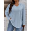 imageSOLY HUX Womens Plus Size Hoodies Long Sleeve Drawstring Waffle Knit Pullover Sweatshirt TopsPlain Blue