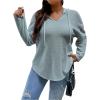 imageSOLY HUX Womens Plus Size Hoodies Long Sleeve Drawstring Waffle Knit Pullover Sweatshirt TopsPure Dusty Blue