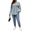 imageSOLY HUX Womens Plus Size Hoodies Long Sleeve Drawstring Waffle Knit Pullover Sweatshirt TopsPure Dusty Blue